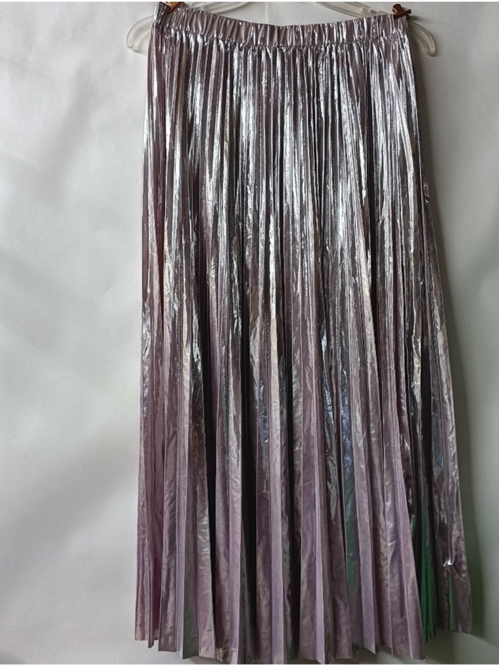 Metallic Pleated Maxi Skirt in Silver